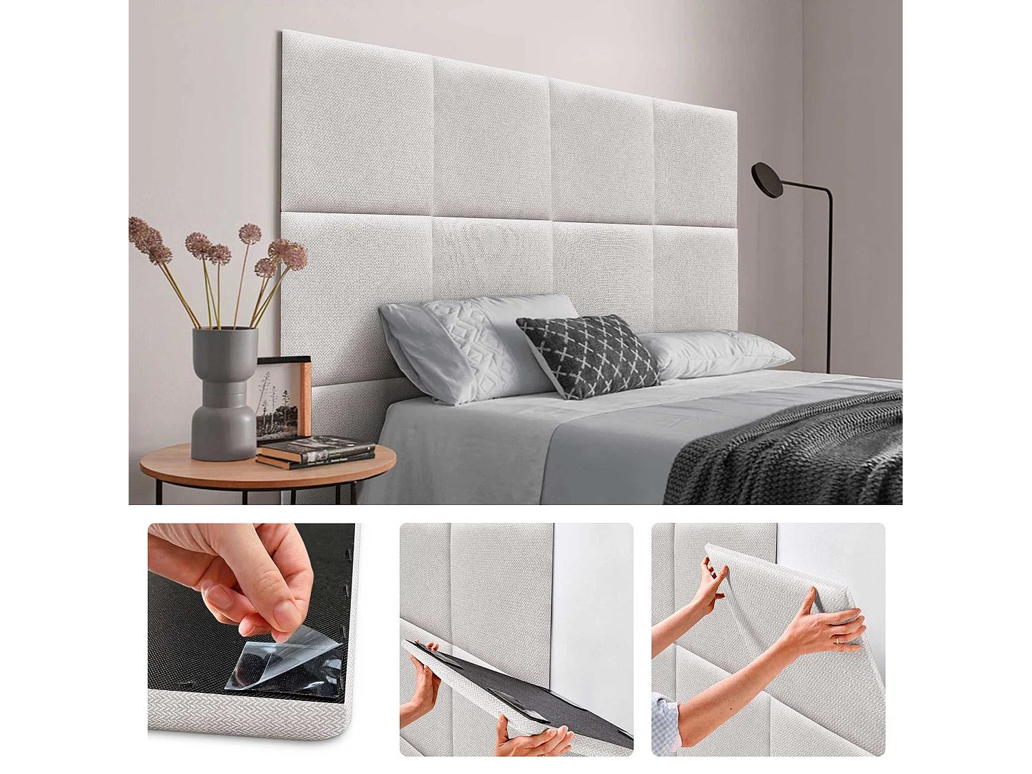 DHOME Paneles Tapizados Exclusivos Serie Luxury Edition Autoadhesivos para Pared Acústicos Absorbentes Protección Impactos (Espigas beige, 50x50cm)