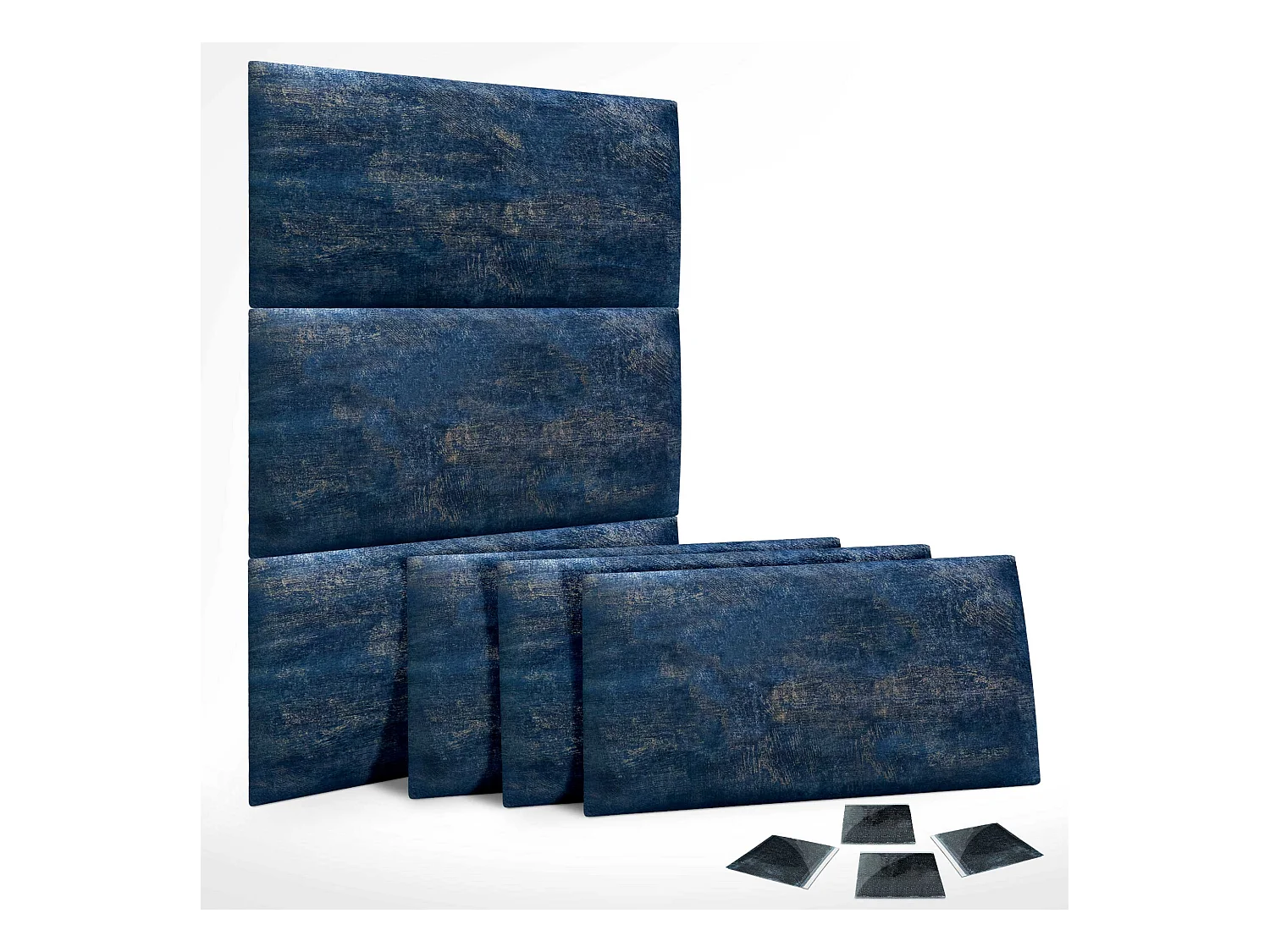 DHOME Ensemble de 6 Panneaux Tapissés en Tissu de Luxe Pack Autoadhésif pour Mur Acoustique Absorbant et Protecteur (Luxurious Blue, 60x60cm, x6)