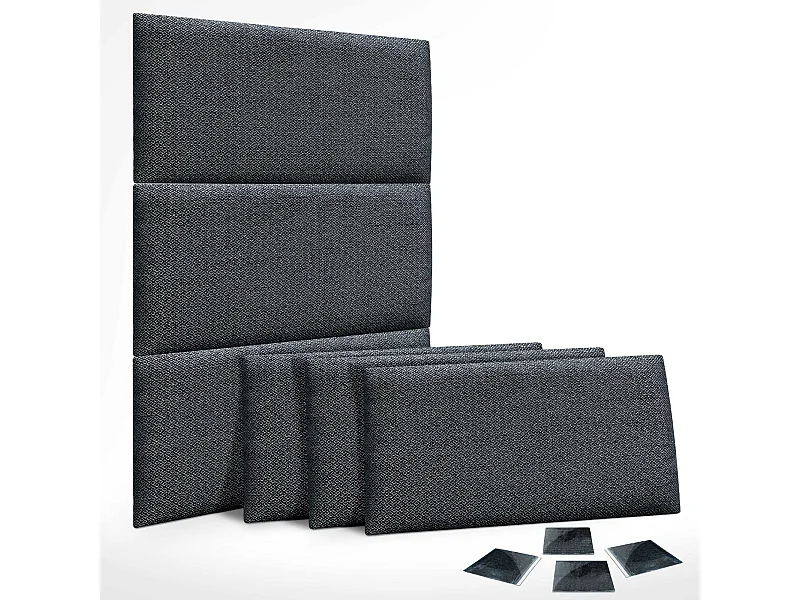 DHOME Set aus 6 luxuriös gepolsterte Paneele aus Stoff, Selbstklebende Akustik-Wandpaneele, schallabsorbierend, schützend (Silver Ebony, 60x50cm, x6)