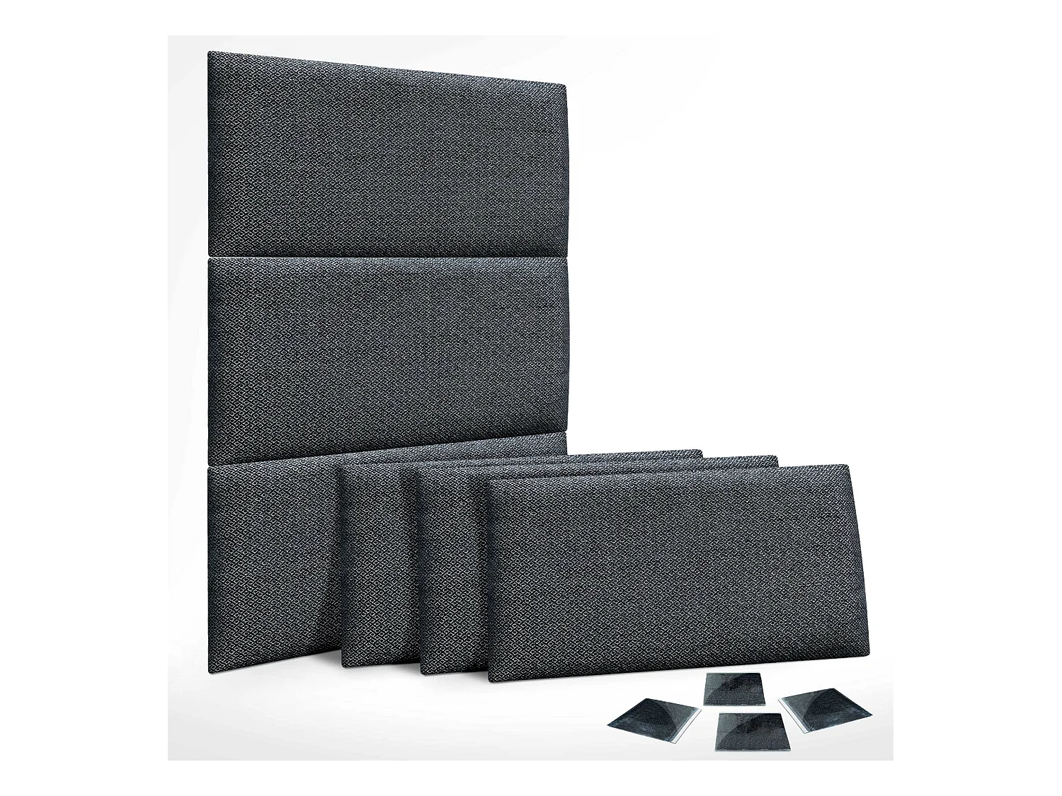 DHOME Set van 6 Luxe Stoffen Zelfklevende Gestoffeerde Panelen voor Muur, Geluidsabsorberend en Beschermend (Silver Ebony, 60x50cm, x6)