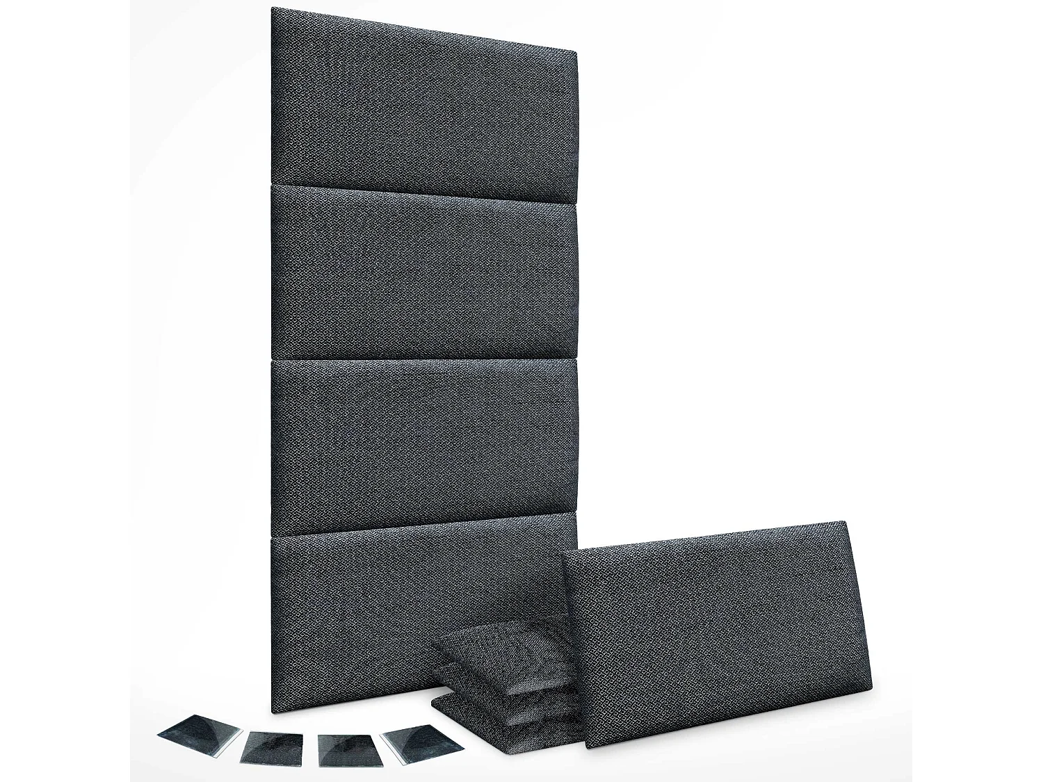 DHOME Ensemble de 8 Panneaux Tapissés en Tissu de Luxe Pack Autoadhésif pour Mur Acoustique Absorbant et Protecteur (Silver Ebony, 50x40cm, x8)