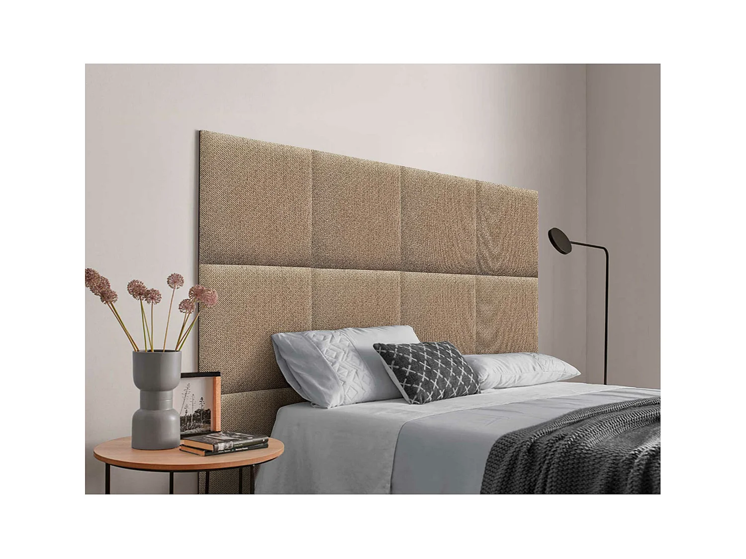 DHOME Tête de Lit Rembourrée Composée de Panneaux Autoadhésifs Interchangeables Série Luxury Edition Lit de Luxe Chambre (Golden Wood, 135cm)