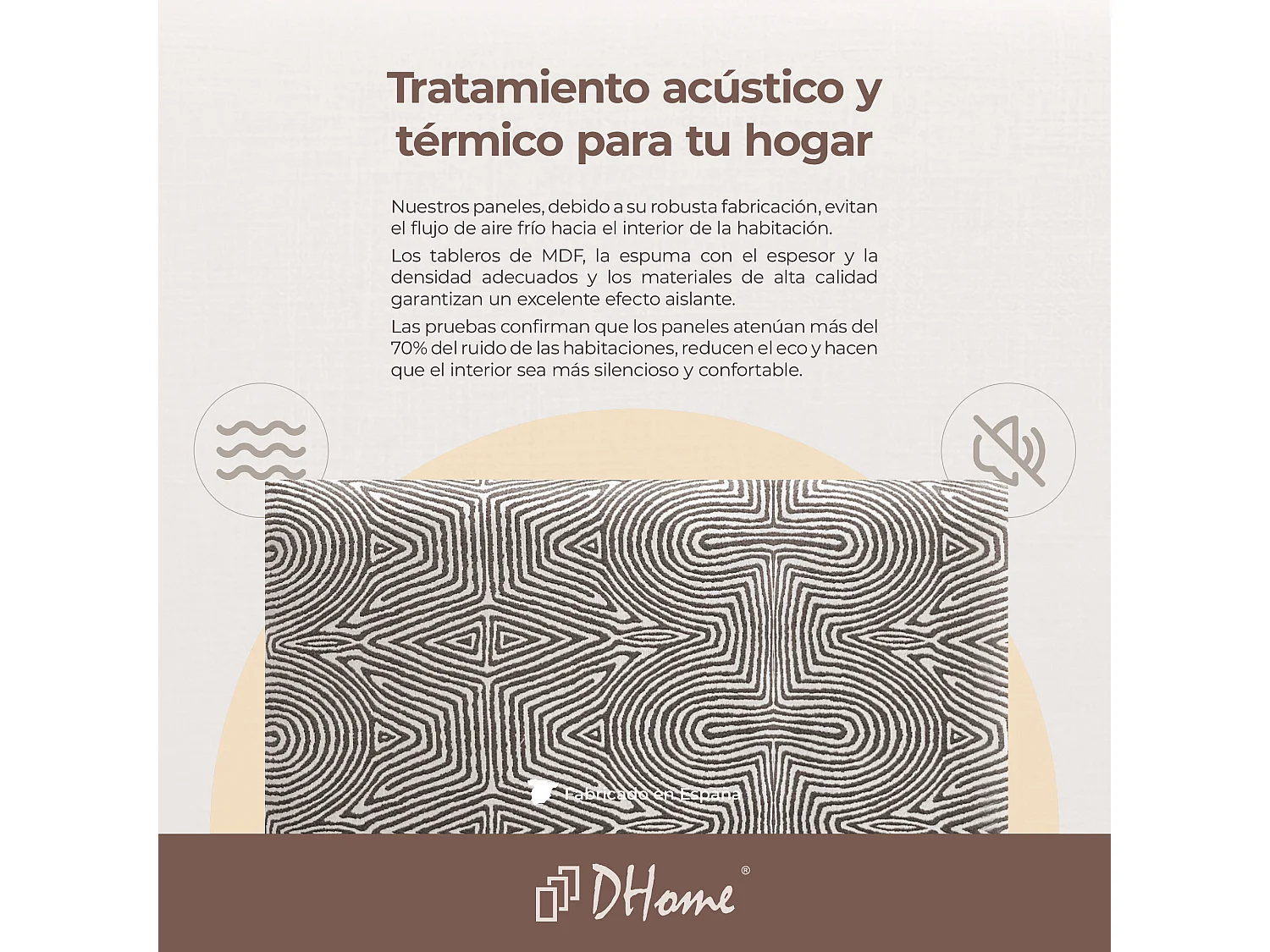 DHOME Ensemble de 8 Panneaux Tapissés en Tissu de Luxe Pack Autoadhésif pour Mur Acoustique Absorbant et Protecteur (Tribal, 50x40cm, x8)