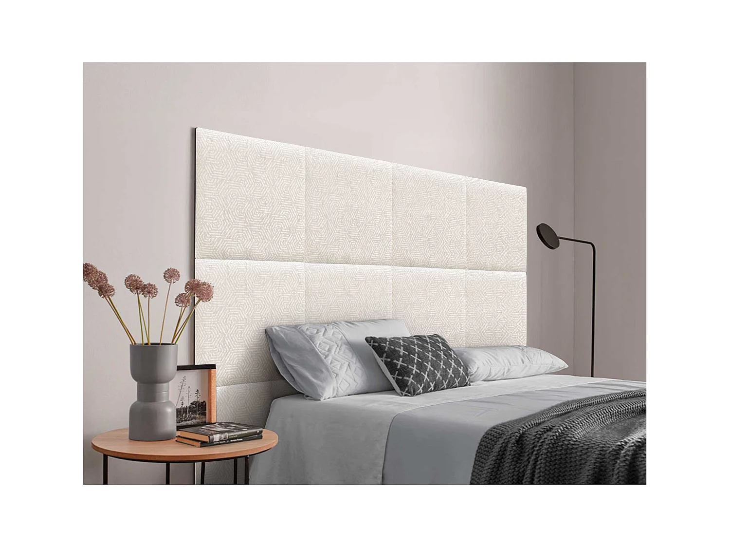 DHOME Gestoffeerd hoofdbord bestaande uit verwisselbare zelfklevende panelen Luxury Edition Serie Luxe bed Slaapkamer (Ethnic White, 110cm)