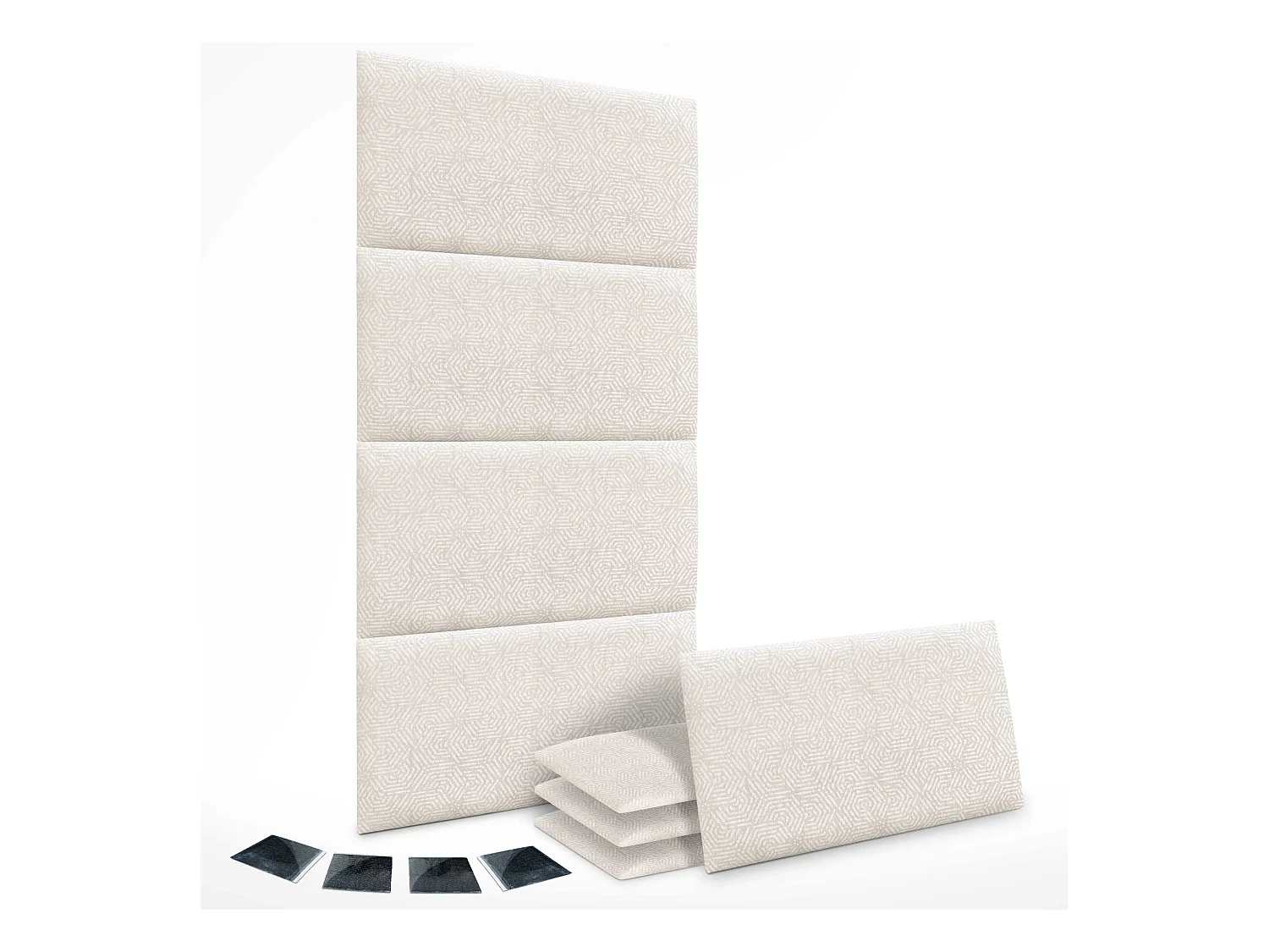 DHOME Set van 8 Luxe Stoffen Zelfklevende Gestoffeerde Panelen voor Muur, Geluidsabsorberend en Beschermend (Ethnic White, 60x50cm, x8)