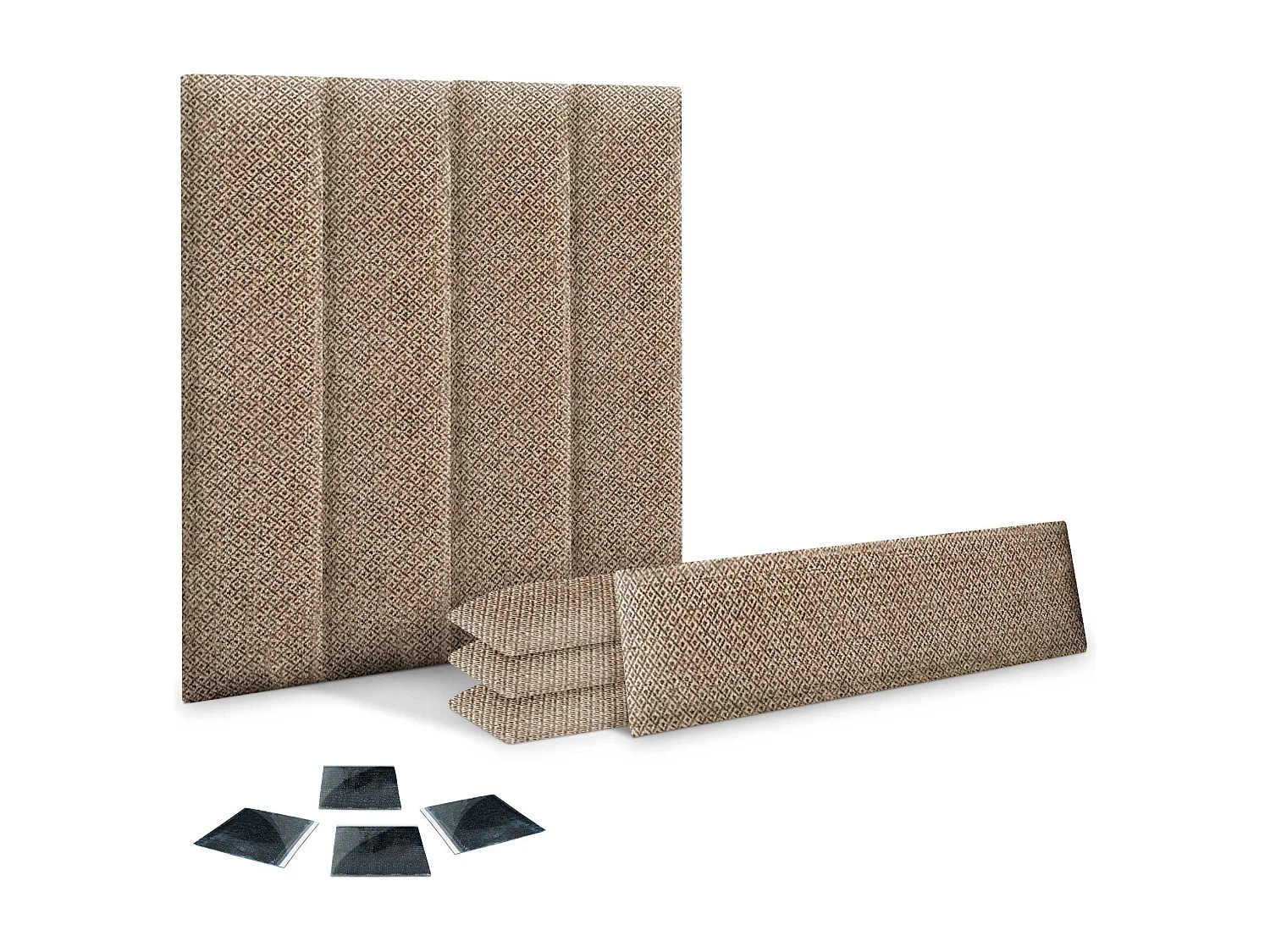 DHOME Conjunto de 8 Painéis Estofados em Tecido de Luxo Pack Autoadesivo para Parede Absorvente Acústico e Protetor (Golden Wood, 60x20cm, x8)