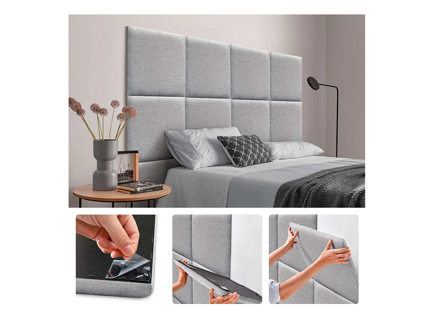 DHOME Set di 1 Pannelli Imbottiti in Tessuto di Lusso Pacchetto Autoadesivo per Pareti Assorbente Acustico e Protettivo (Silver Grey, 60x40cm, x1)