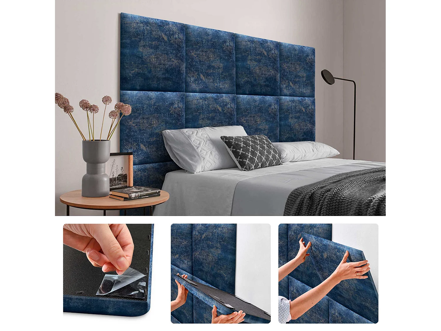 DHOME Panneaux Tapissés Exclusifs Série Luxury Edition Autoadhésifs pour Mur Acoustiques Absorbants Protection Chocs (Luxurious Blue, 50x50cm)