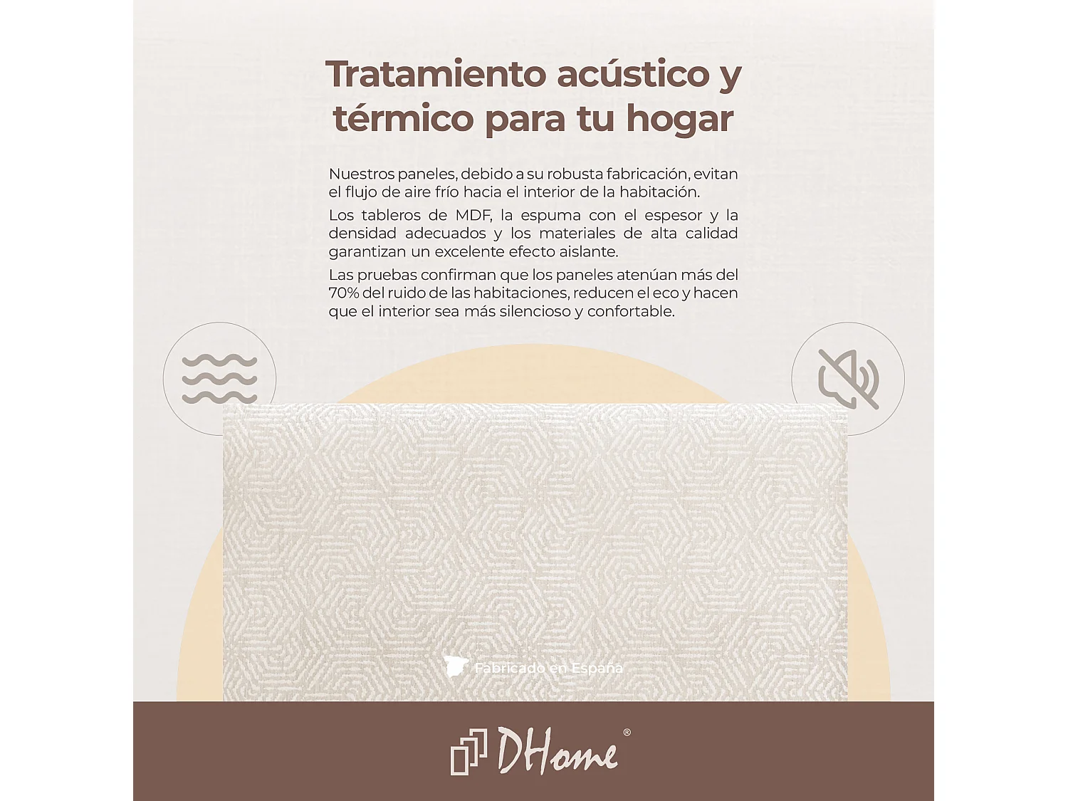 DHOME Ensemble de 1 Panneaux Tapissés en Tissu de Luxe Pack Autoadhésif pour Mur Acoustique Absorbant et Protecteur (Ethnic White, 60x30cm, x1)