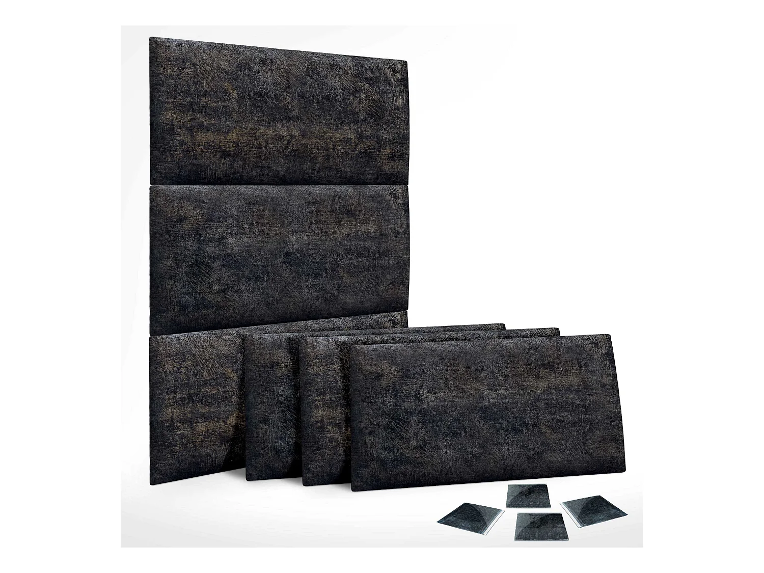 DHOME Conjunto de 6 Painéis Estofados em Tecido de Luxo Pack Autoadesivo para Parede Absorvente Acústico e Protetor (Luxurious Black, 60x50cm, x6)