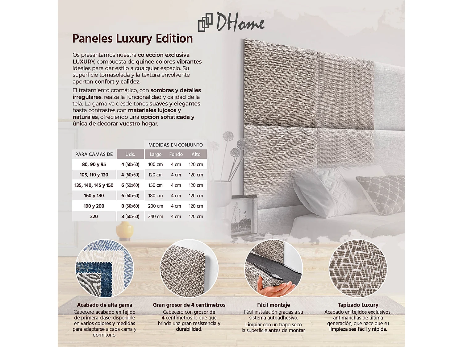 DHOME Tête de Lit Rembourrée Composée de Panneaux Autoadhésifs Interchangeables Série Luxury Edition Lit de Luxe Chambre (Ethnic Brown, 220cm)