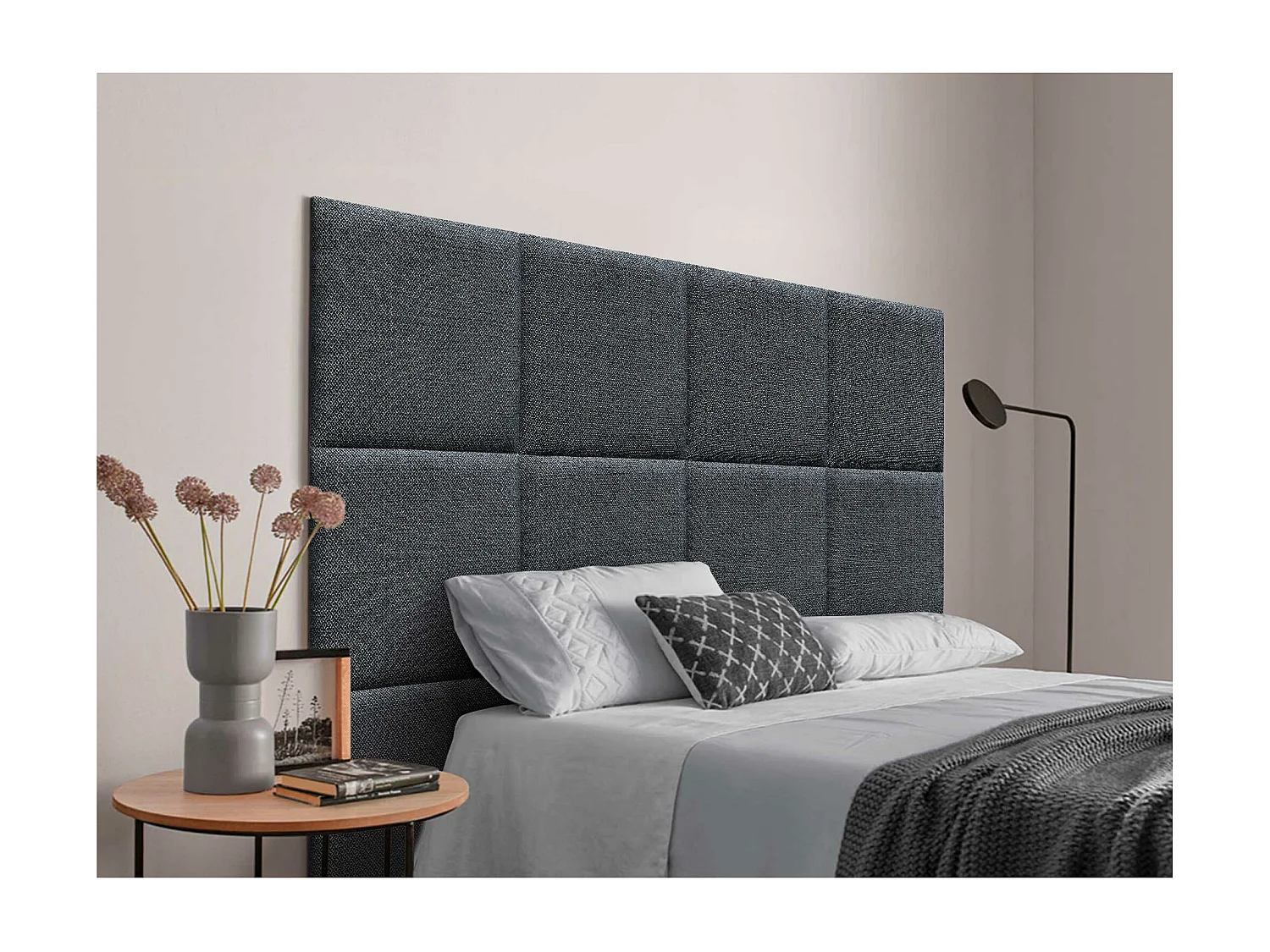 DHOME Gestoffeerd hoofdbord bestaande uit verwisselbare zelfklevende panelen Luxury Edition Serie Luxe bed Slaapkamer (Silver Ebony, 150cm)
