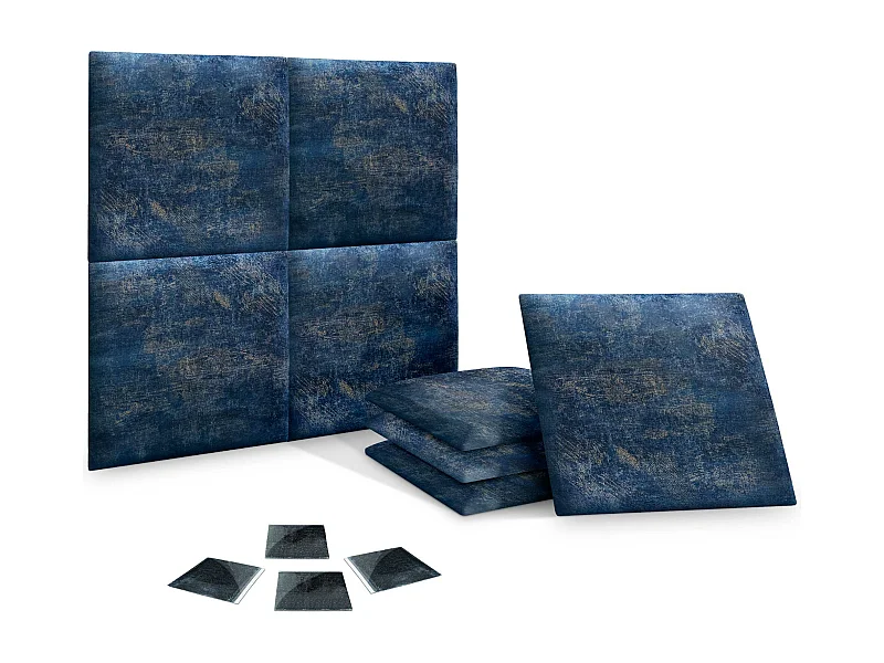 DHOME Ensemble de 8 Panneaux Tapissés en Tissu de Luxe Pack Autoadhésif pour Mur Acoustique Absorbant et Protecteur (Luxurious Blue, 50x30cm, x8)