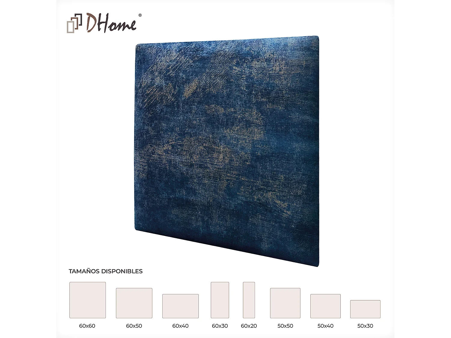DHOME Juego de 8 Paneles Tapizados de Tela de Lujo Pack Autoadhesivos para Pared Acústicos Absorbentes Protección (Luxurious Blue, 50x30cm, x8)