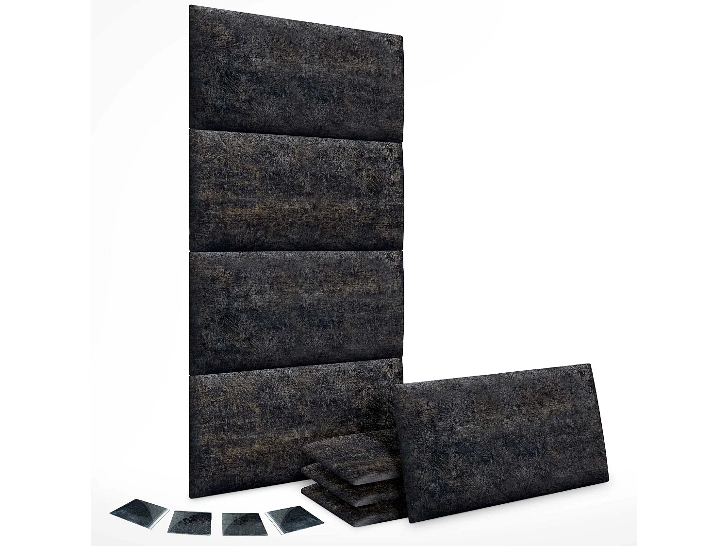 DHOME Set di 8 Pannelli Imbottiti in Tessuto di Lusso Pacchetto Autoadesivo per Pareti Assorbente Acustico e Protettivo (Luxurious Black, 60x50cm, x8)