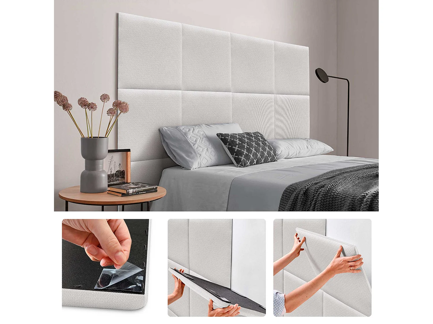 DHOME Panneaux Tapissés Exclusifs Série Luxury Edition Autoadhésifs pour Mur Acoustiques Absorbants Protection Chocs (Silver Nacar, 60x60cm)