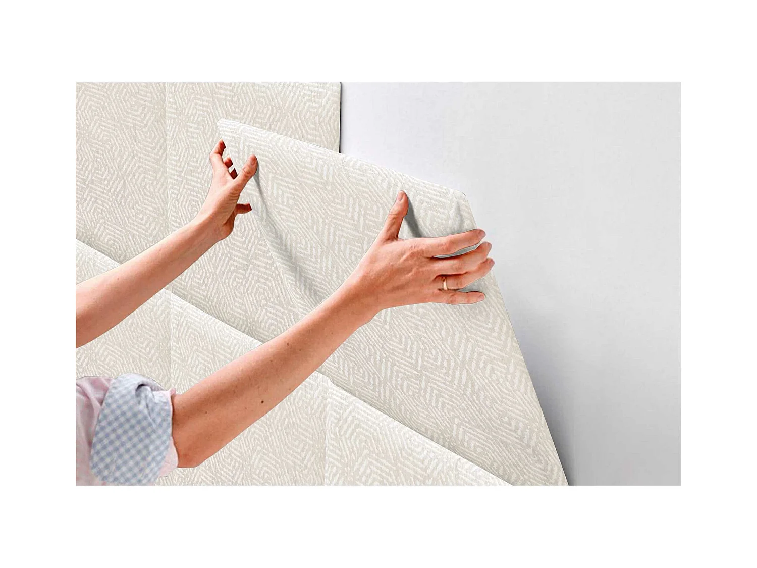 DHOME Tête de Lit Rembourrée Composée de Panneaux Autoadhésifs Interchangeables Série Luxury Edition Lit de Luxe Chambre (Ethnic White, 140cm)