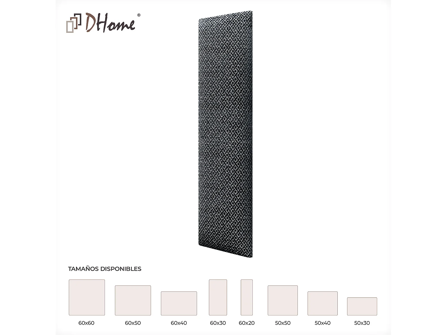 DHOME Juego de 6 Paneles Tapizados de Tela de Lujo Pack Autoadhesivos para Pared Acústicos Absorbentes Protección (Silver Ebony, 60x30cm, x6)