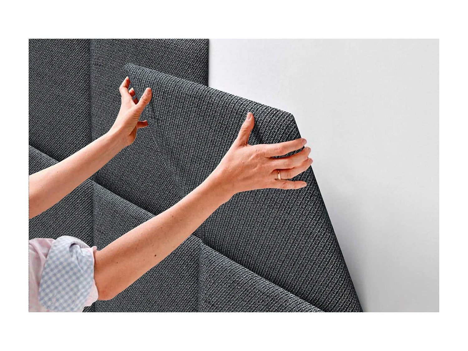 DHOME Gepolstertes Kopfteil aus austauschbaren selbstklebenden Paneelen Luxury Edition Serie Luxusbett Schlafzimmer (Silver Ebony, 200cm)