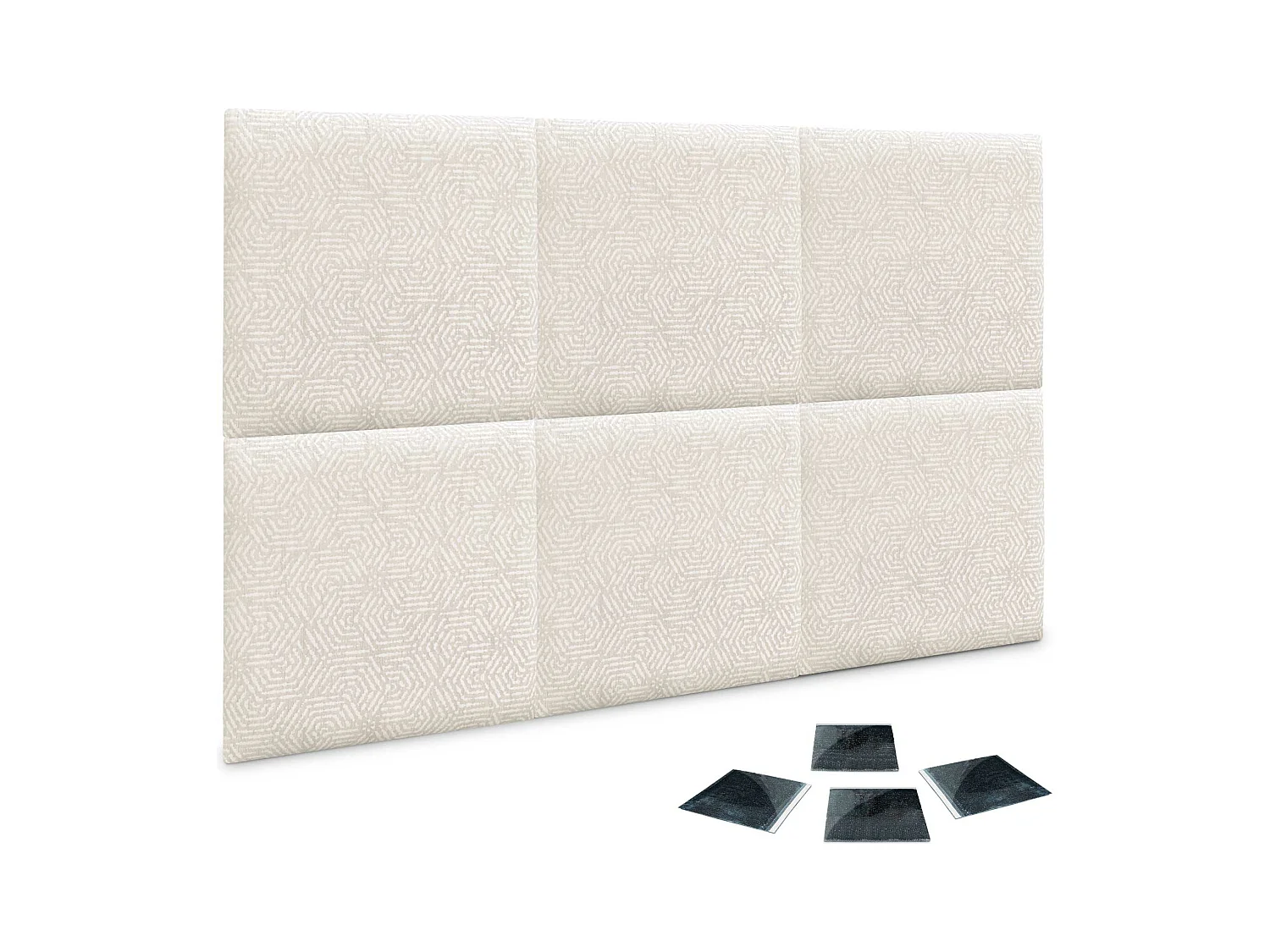 DHOME Ensemble de 6 Panneaux Tapissés en Tissu de Luxe Pack Autoadhésif pour Mur Acoustique Absorbant et Protecteur (Ethnic White, 60x40cm, x6)