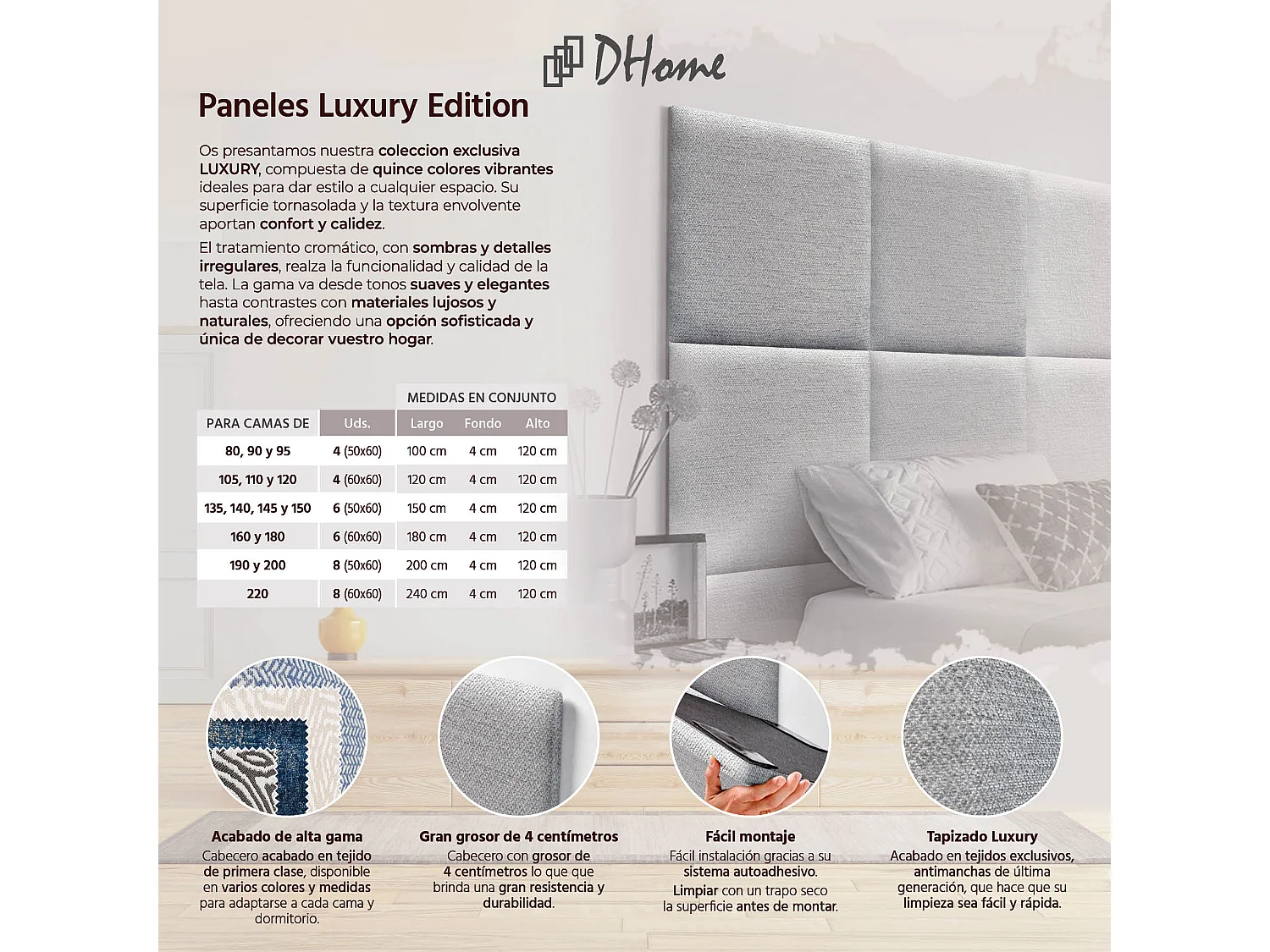 DHOME Tête de Lit Rembourrée Composée de Panneaux Autoadhésifs Interchangeables Série Luxury Edition Lit de Luxe Chambre (Silver Grey, 110cm)