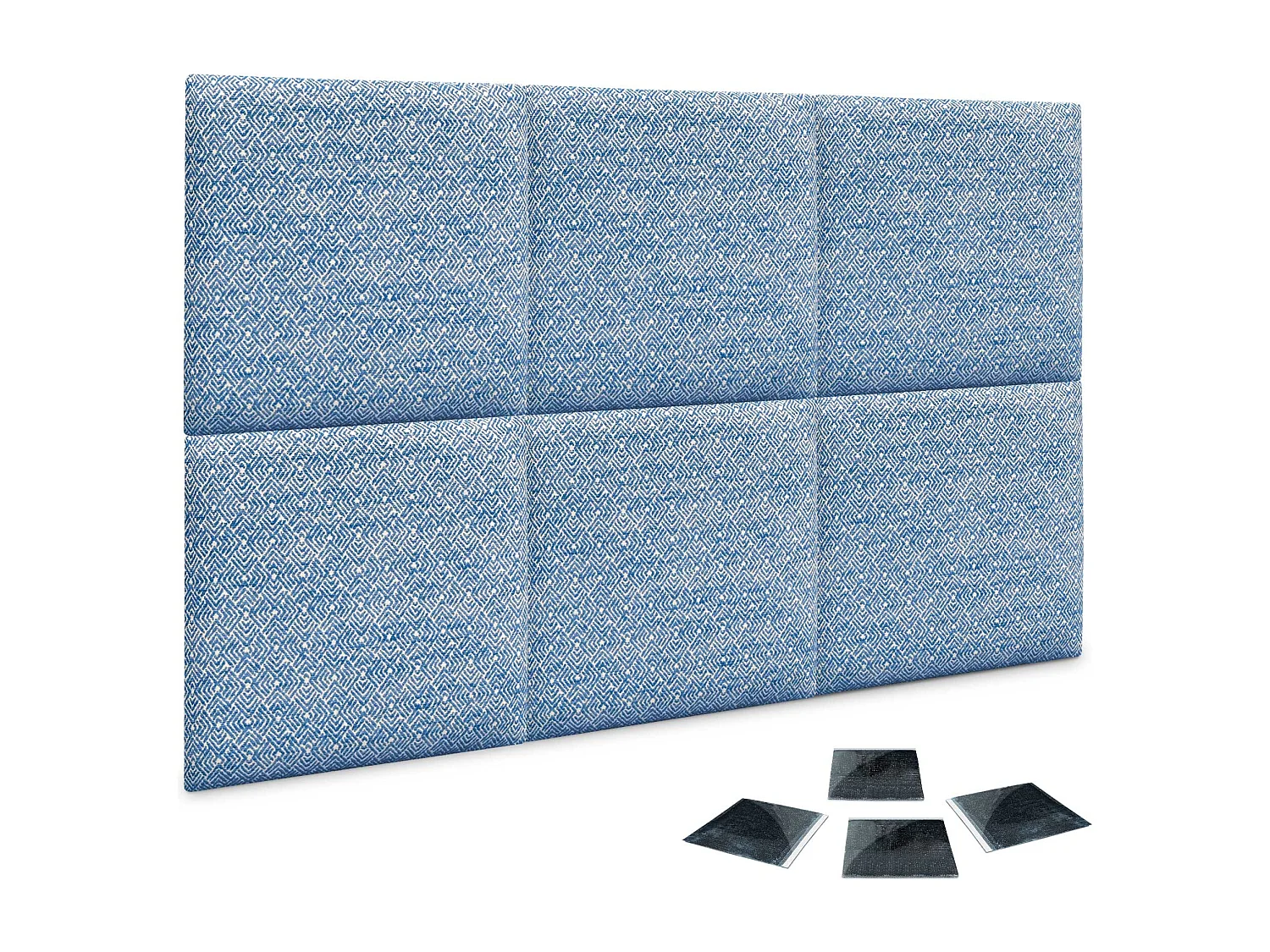 DHOME Ensemble de 6 Panneaux Tapissés en Tissu de Luxe Pack Autoadhésif pour Mur Acoustique Absorbant et Protecteur (Ethnic Blue, 60x40cm, x6)