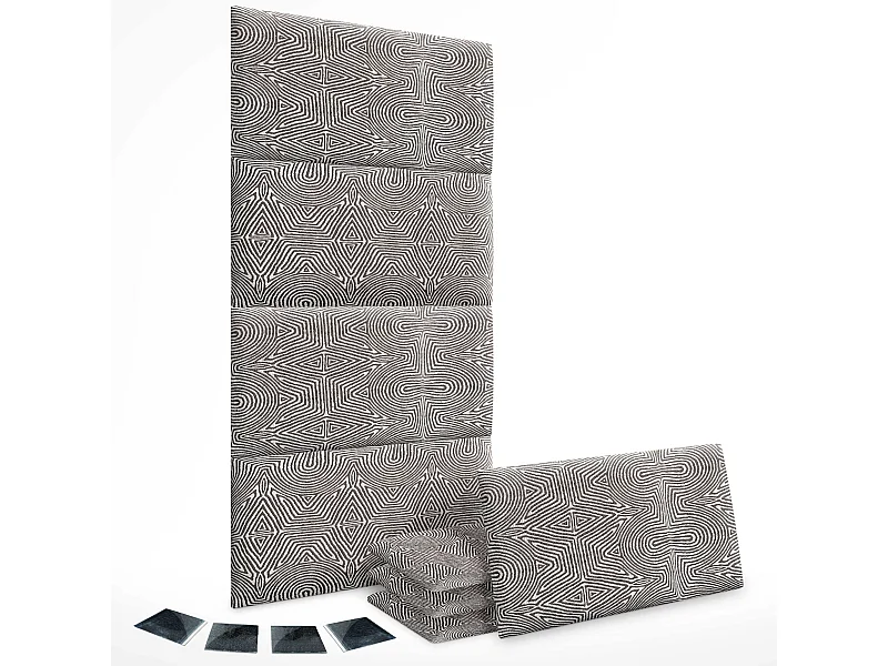 DHOME Conjunto de 8 Painéis Estofados em Tecido de Luxo Pack Autoadesivo para Parede Absorvente Acústico e Protetor (Tribal, 60x60cm, x8)