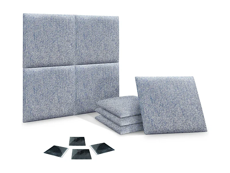 DHOME Ensemble de 8 Panneaux Tapissés en Tissu de Luxe Pack Autoadhésif pour Mur Acoustique Absorbant et Protecteur (Épis bleus, 50x30cm, x8)