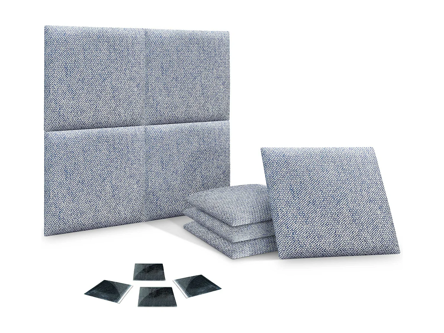 DHOME Ensemble de 8 Panneaux Tapissés en Tissu de Luxe Pack Autoadhésif pour Mur Acoustique Absorbant et Protecteur (Épis bleus, 50x30cm, x8)