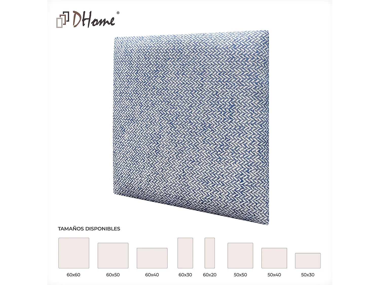 DHOME Ensemble de 8 Panneaux Tapissés en Tissu de Luxe Pack Autoadhésif pour Mur Acoustique Absorbant et Protecteur (Épis bleus, 50x30cm, x8)