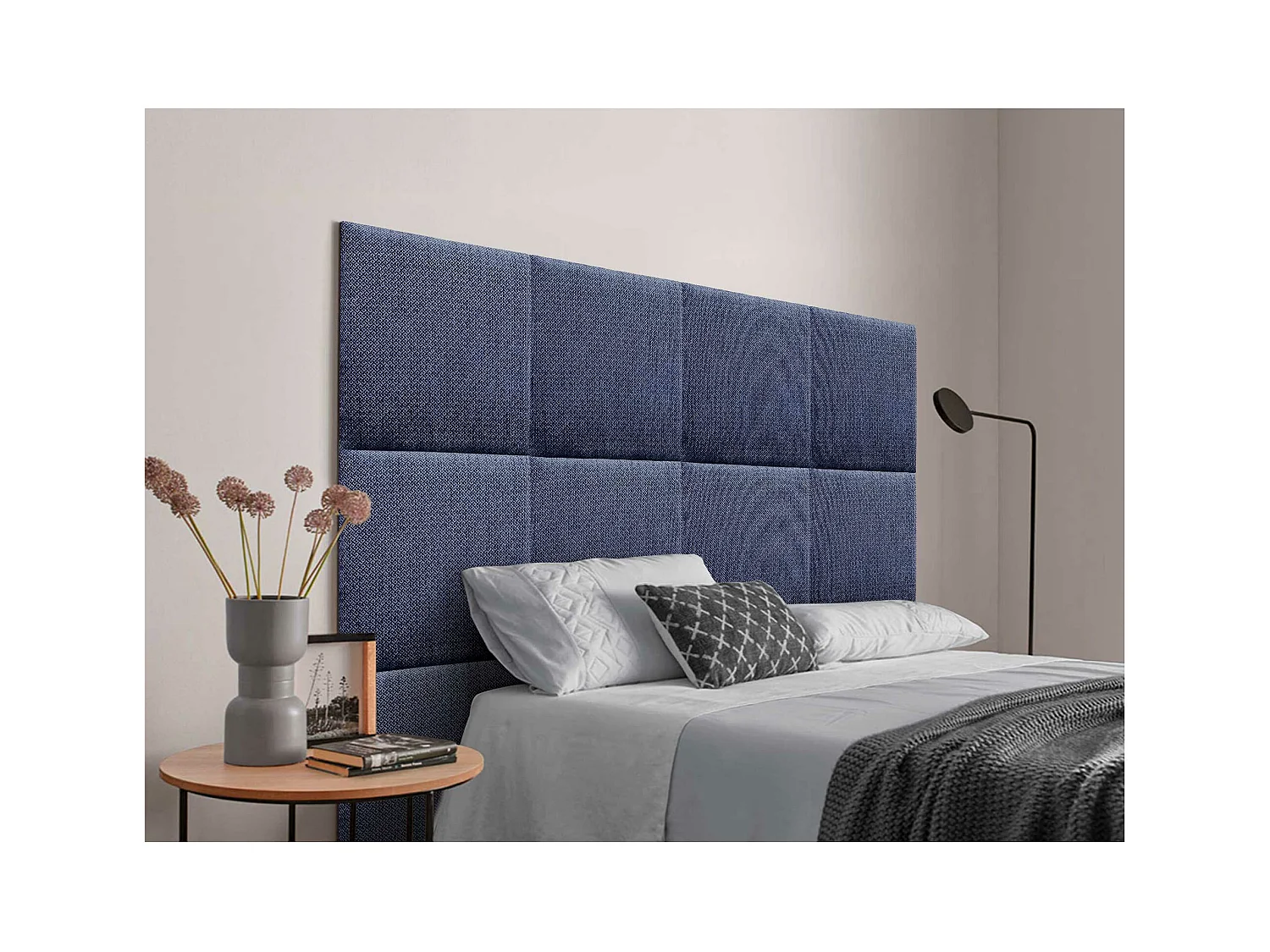 DHOME Tête de Lit Rembourrée Composée de Panneaux Autoadhésifs Interchangeables Série Luxury Edition Lit de Luxe Chambre (Silver Marine, 110cm)
