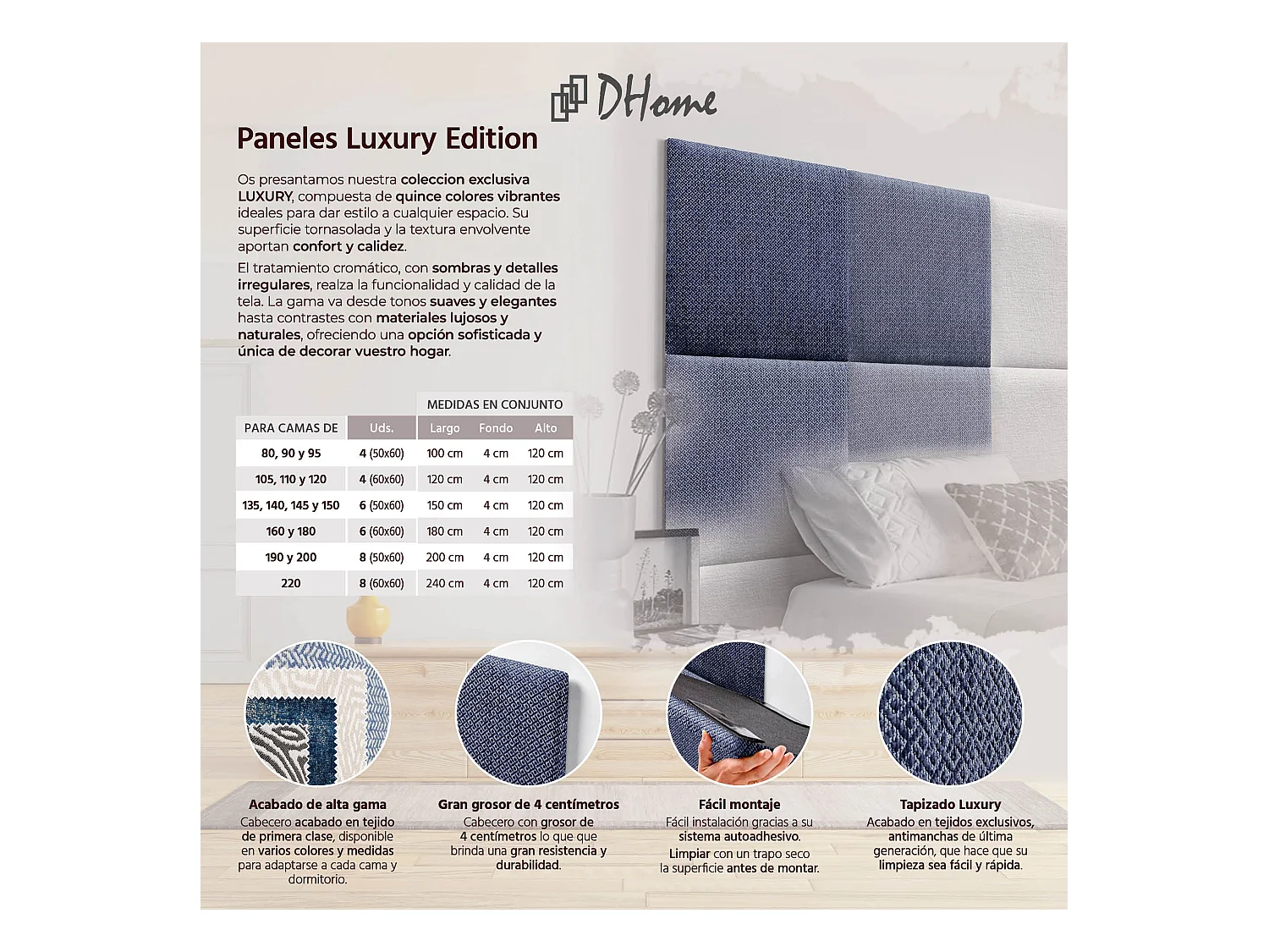 DHOME Tête de Lit Rembourrée Composée de Panneaux Autoadhésifs Interchangeables Série Luxury Edition Lit de Luxe Chambre (Silver Marine, 110cm)