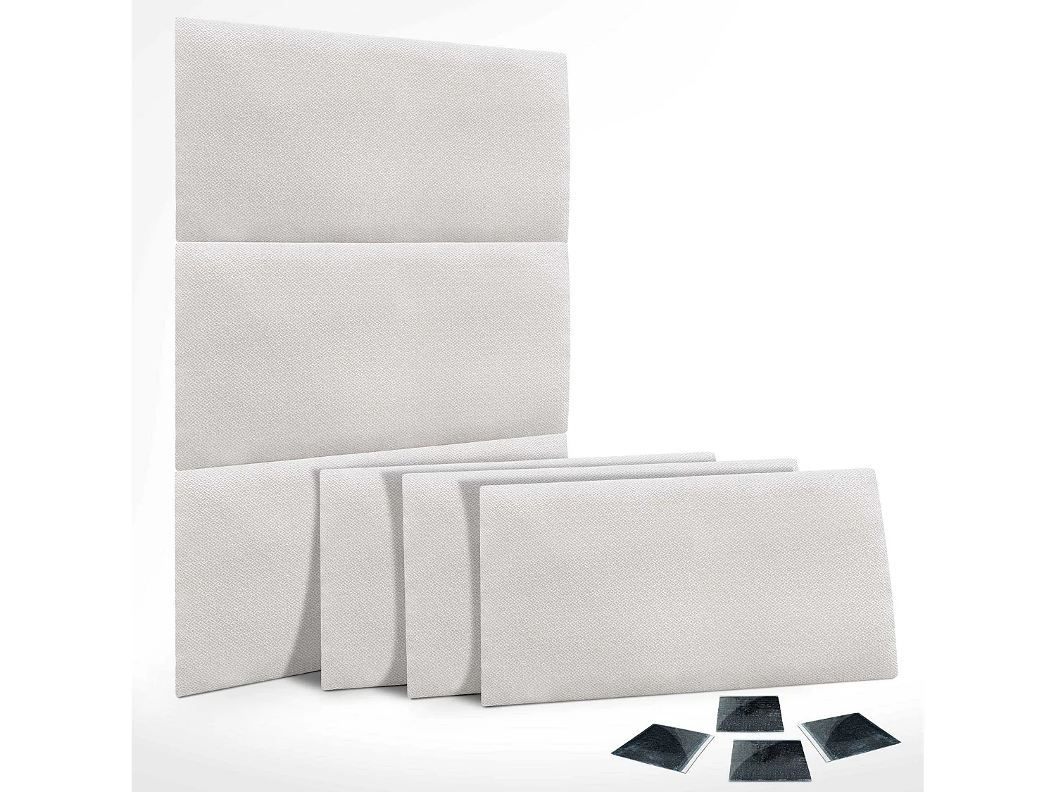 DHOME Ensemble de 6 Panneaux Tapissés en Tissu de Luxe Pack Autoadhésif pour Mur Acoustique Absorbant et Protecteur (Silver Nacar, 50x50cm, x6)