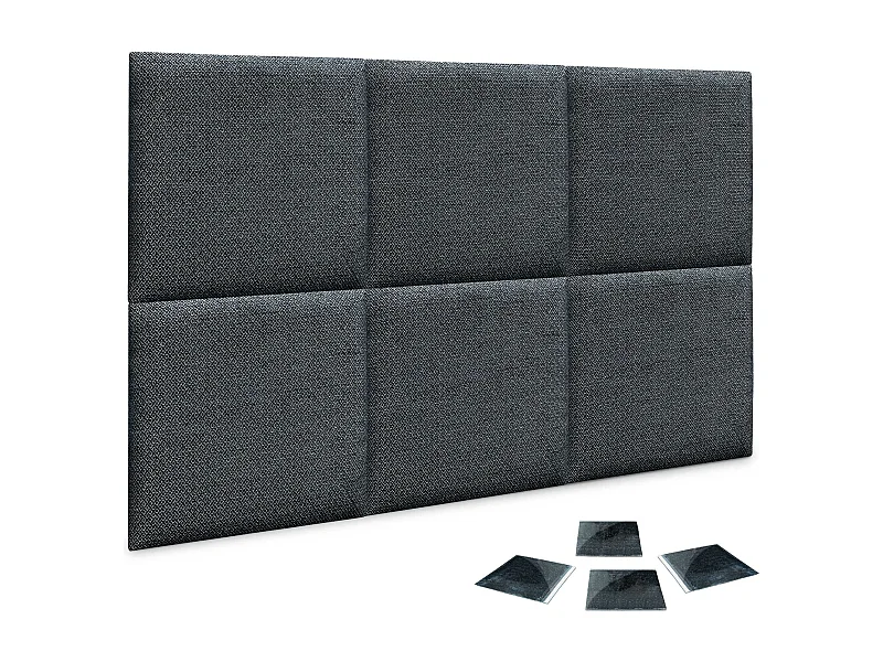 DHOME Ensemble de 6 Panneaux Tapissés en Tissu de Luxe Pack Autoadhésif pour Mur Acoustique Absorbant et Protecteur (Silver Ebony, 60x40cm, x6)