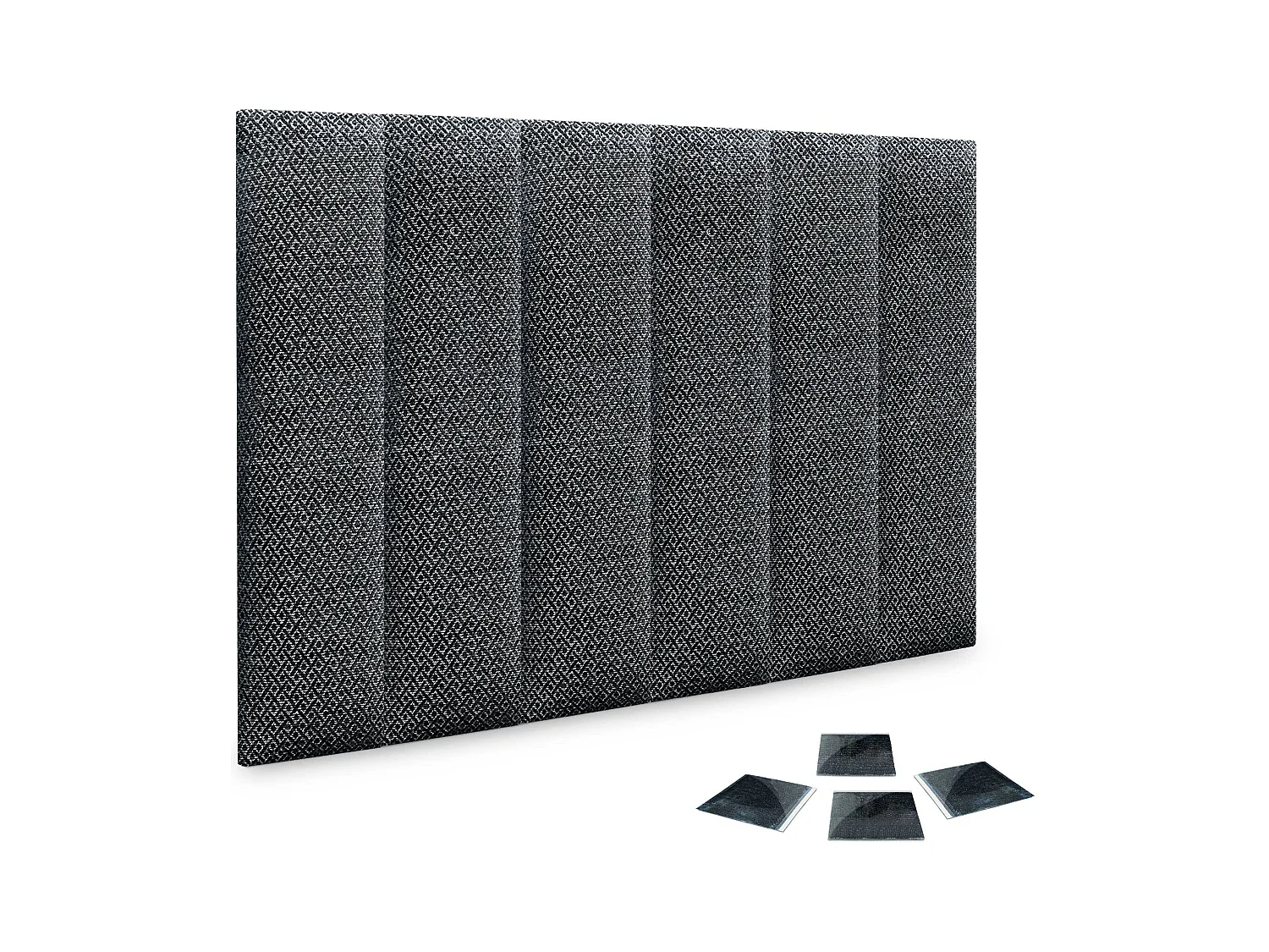 DHOME Set aus 6 luxuriös gepolsterte Paneele aus Stoff, Selbstklebende Akustik-Wandpaneele, schallabsorbierend, schützend (Silver Ebony, 60x20cm, x6)