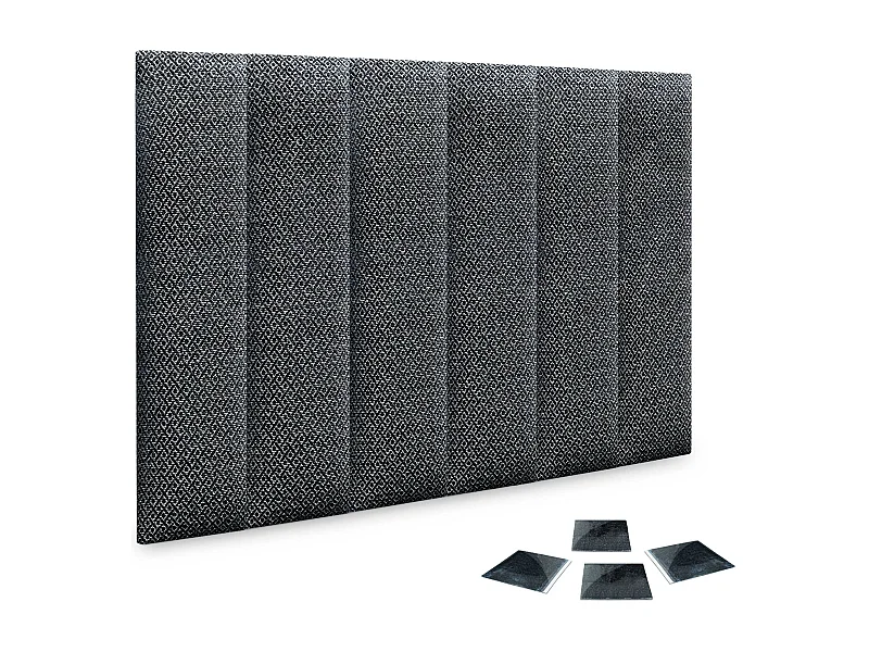 DHOME Set van 6 Luxe Stoffen Zelfklevende Gestoffeerde Panelen voor Muur, Geluidsabsorberend en Beschermend (Silver Ebony, 60x20cm, x6)