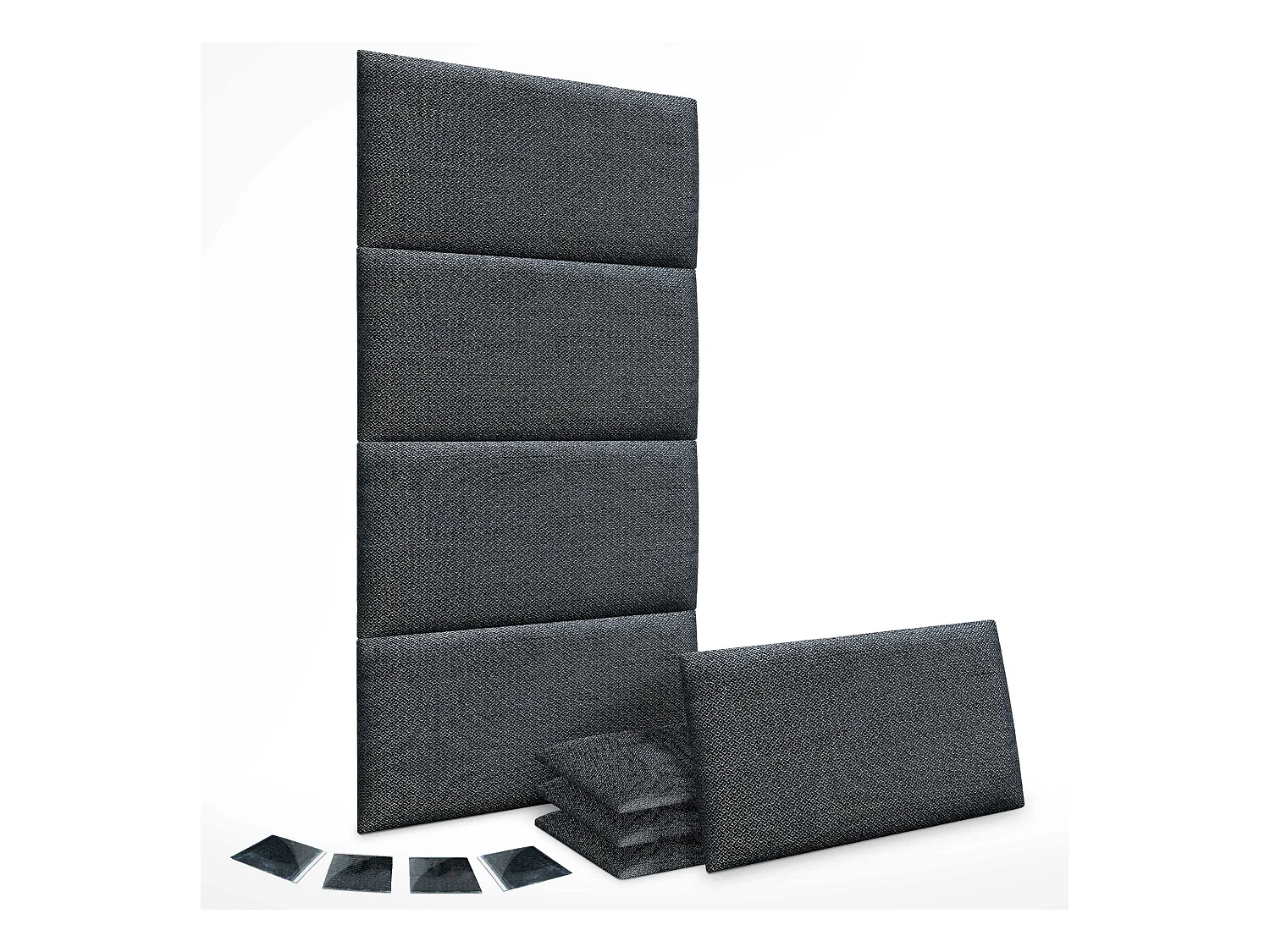 DHOME Set di 8 Pannelli Imbottiti in Tessuto di Lusso Pacchetto Autoadesivo per Pareti Assorbente Acustico e Protettivo (Silver Ebony, 50x50cm, x8)