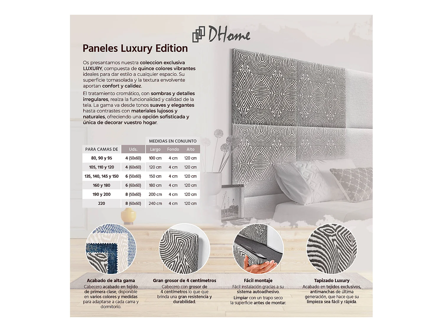 DHOME Tête de Lit Rembourrée Composée de Panneaux Autoadhésifs Interchangeables Série Luxury Edition Lit de Luxe Chambre (Tribal, 160cm)