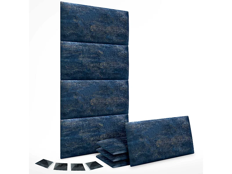 DHOME Set di 8 Pannelli Imbottiti in Tessuto di Lusso Pacchetto Autoadesivo per Pareti Assorbente Acustico e Protettivo (Luxurious Blue, 60x50cm, x8)