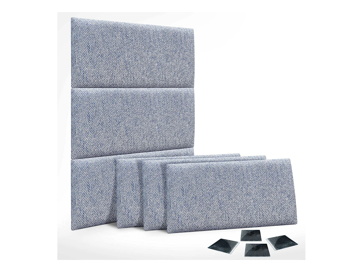 DHOME Ensemble de 6 Panneaux Tapissés en Tissu de Luxe Pack Autoadhésif pour Mur Acoustique Absorbant et Protecteur (Épis bleus, 50x40cm, x6)