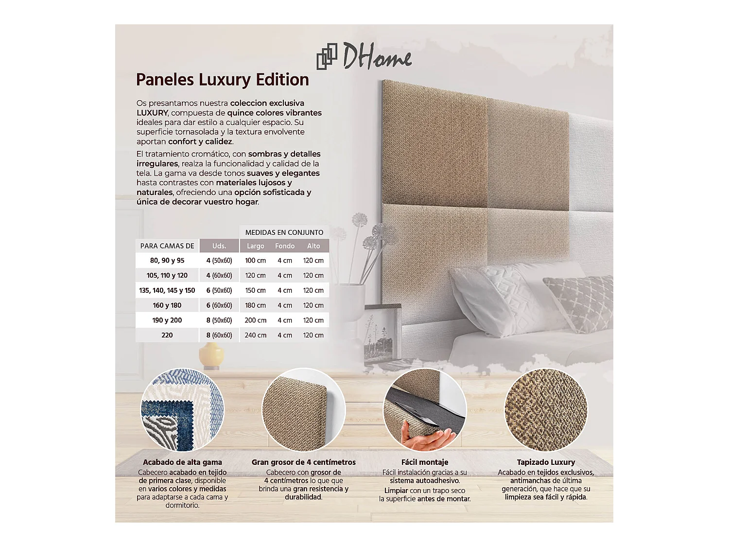 DHOME Tête de Lit Rembourrée Composée de Panneaux Autoadhésifs Interchangeables Série Luxury Edition Lit de Luxe Chambre (Golden Wood, 110cm)