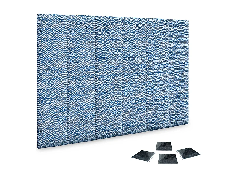 DHOME Set aus 6 luxuriös gepolsterte Paneele aus Stoff, Selbstklebende Akustik-Wandpaneele, schallabsorbierend, schützend (Ethnic Blue, 60x20cm, x6)