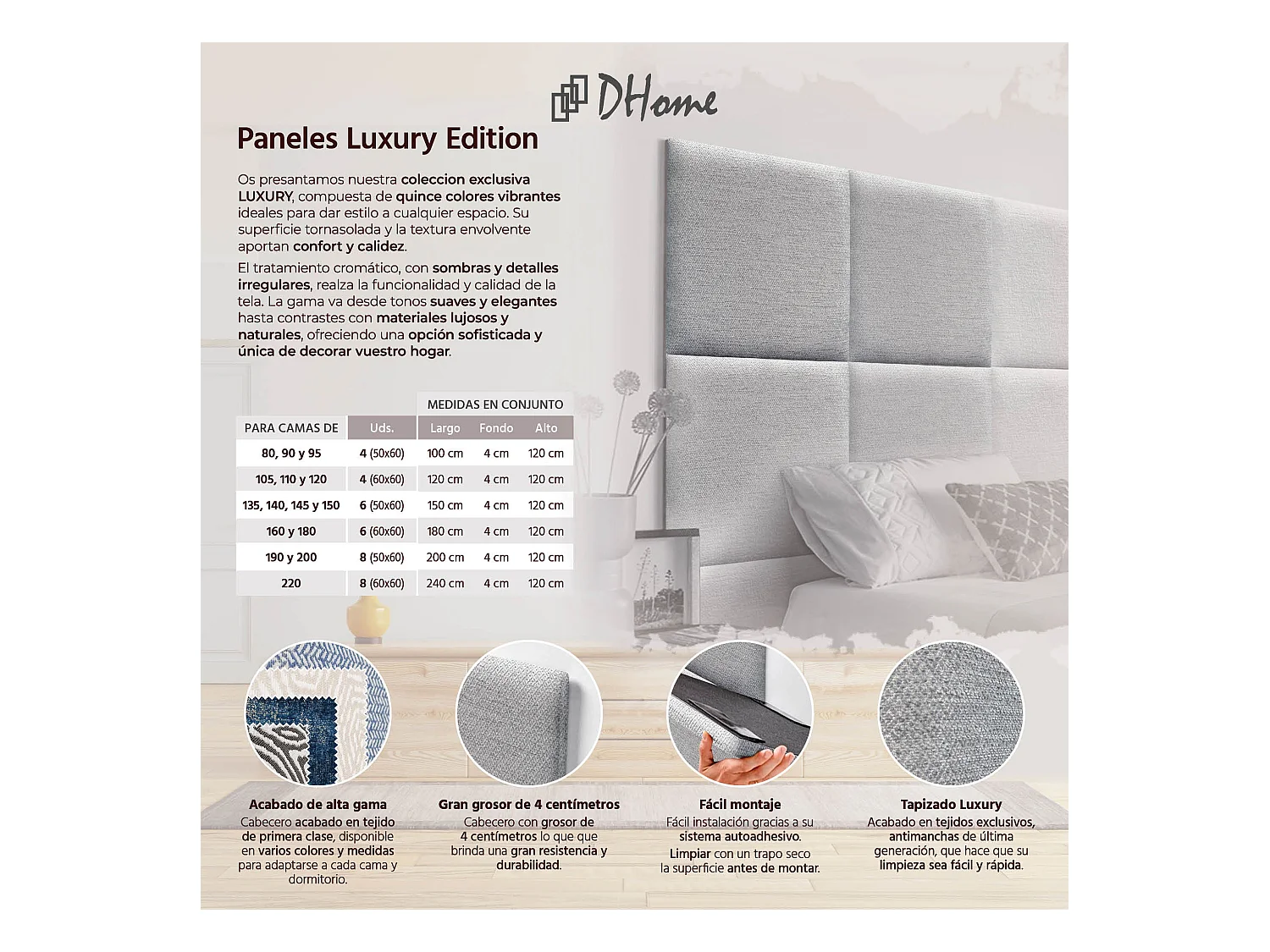 DHOME Tête de Lit Rembourrée Composée de Panneaux Autoadhésifs Interchangeables Série Luxury Edition Lit de Luxe Chambre (Silver Grey, 150cm)