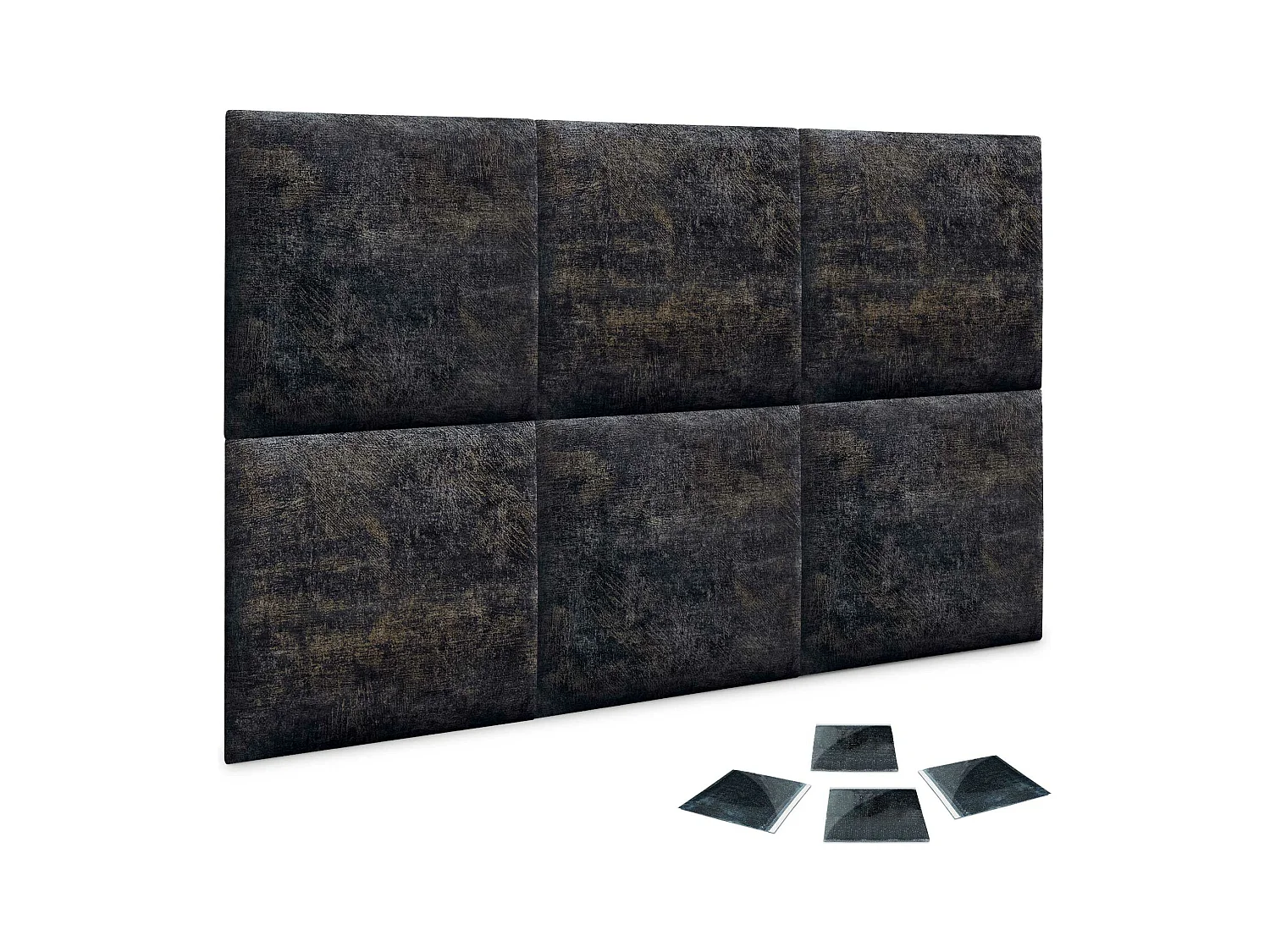 DHOME Set aus 6 luxuriös gepolsterte Paneele aus Stoff, Selbstklebende Akustik-Wandpaneele, schallabsorbierend, schützend (Luxurious Black, 60x40cm, x6)