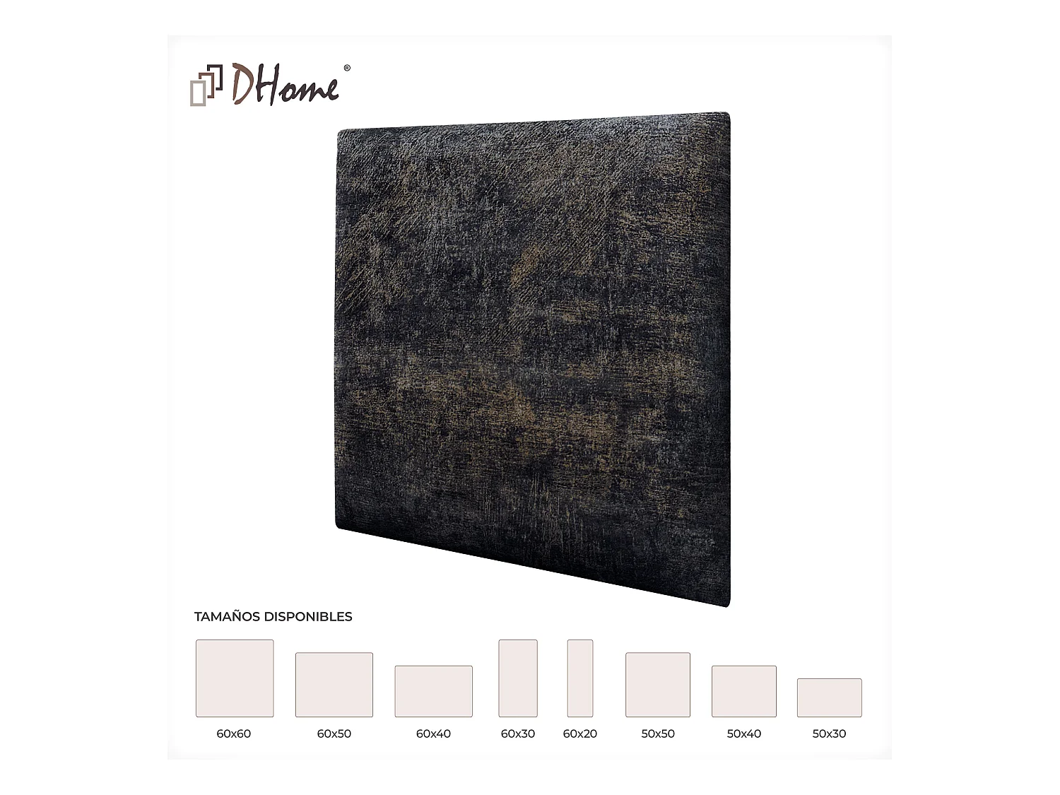 DHOME Ensemble de 6 Panneaux Tapissés en Tissu de Luxe Pack Autoadhésif pour Mur Acoustique Absorbant et Protecteur (Luxurious Black, 60x40cm, x6)