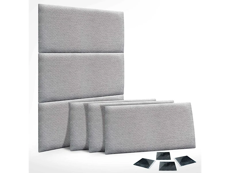 DHOME Set aus 6 luxuriös gepolsterte Paneele aus Stoff, Selbstklebende Akustik-Wandpaneele, schallabsorbierend, schützend (Silver Grey, 50x40cm, x6)