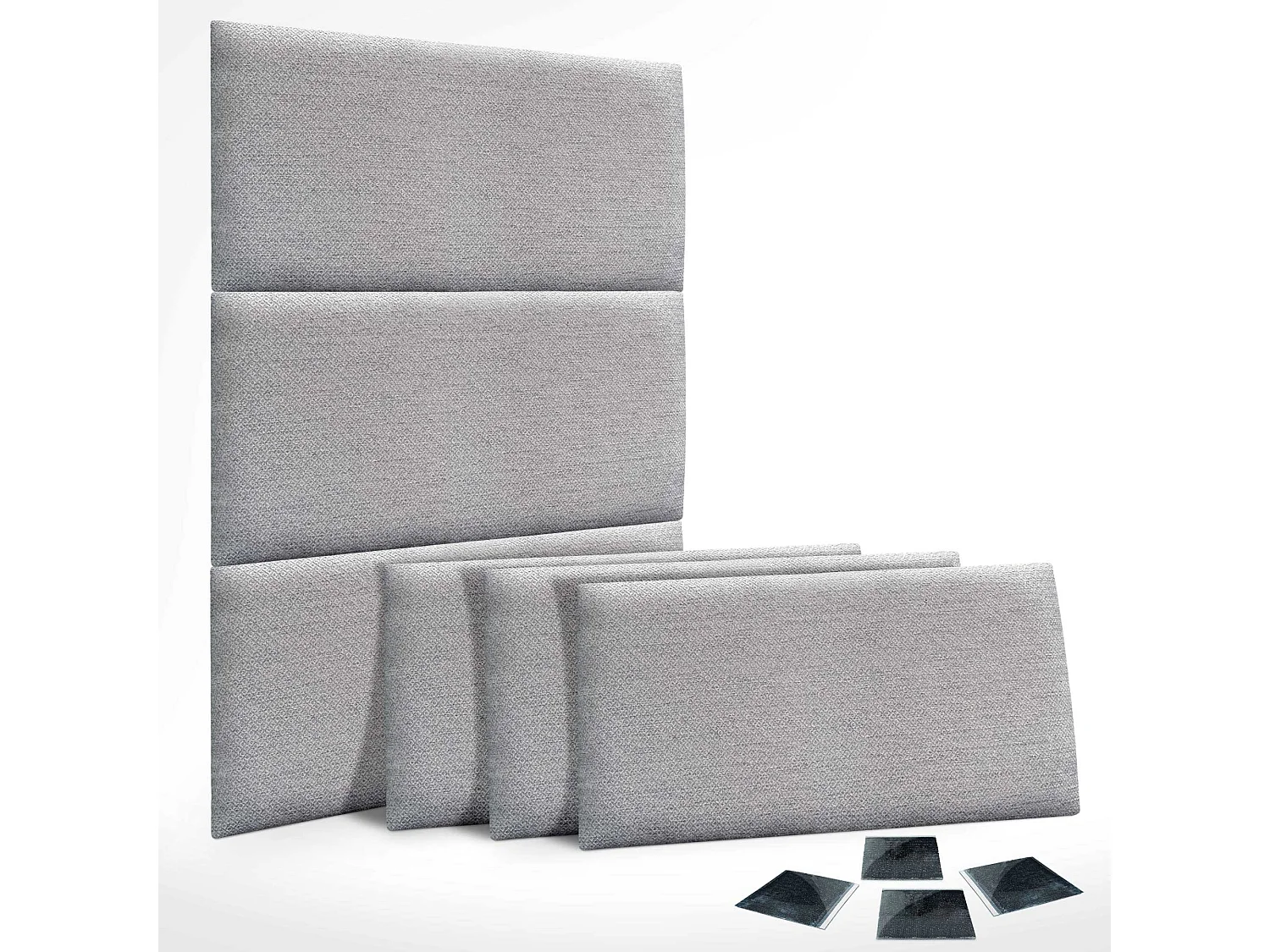 DHOME Set aus 6 luxuriös gepolsterte Paneele aus Stoff, Selbstklebende Akustik-Wandpaneele, schallabsorbierend, schützend (Silver Grey, 50x40cm, x6)