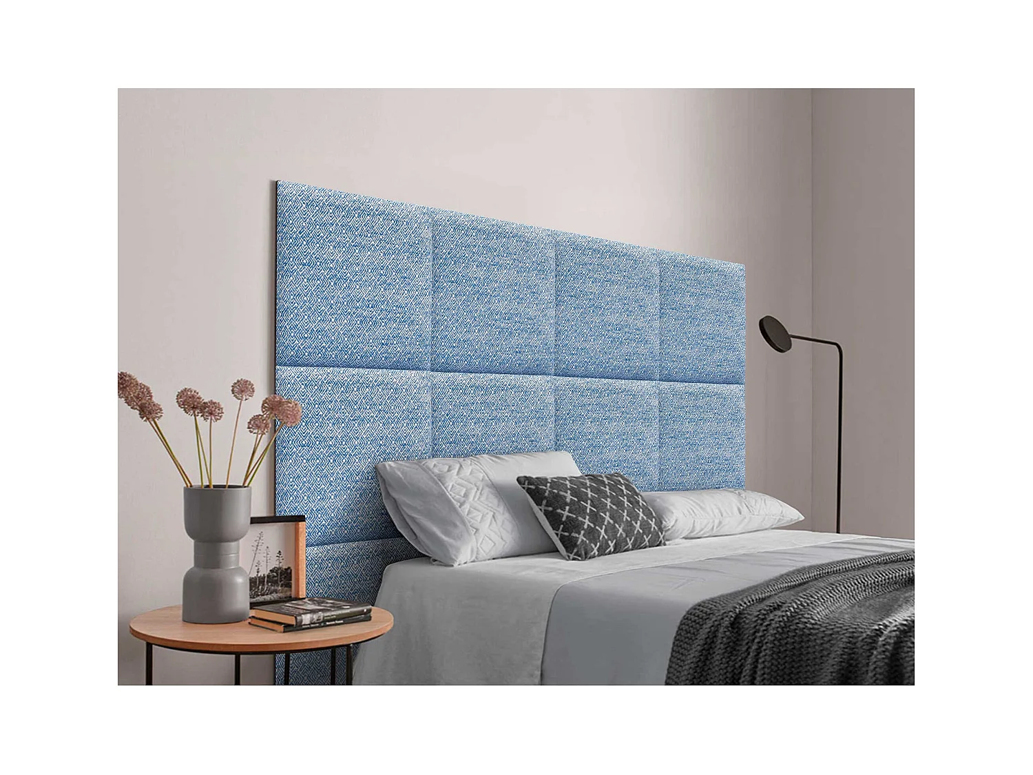 DHOME Tête de Lit Rembourrée Composée de Panneaux Autoadhésifs Interchangeables Série Luxury Edition Lit de Luxe Chambre (Ethnic Blue, 150cm)