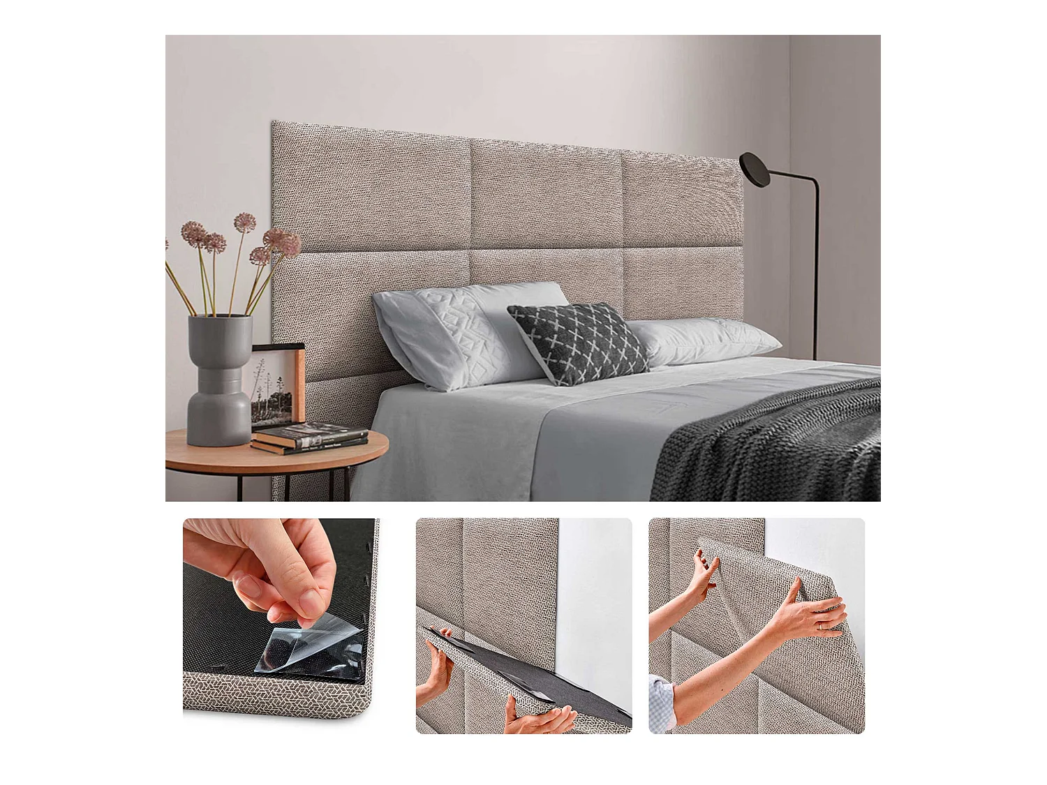 DHOME Ensemble de 6 Panneaux Tapissés en Tissu de Luxe Pack Autoadhésif pour Mur Acoustique Absorbant et Protecteur (Ethnic Brown, 60x60cm, x6)
