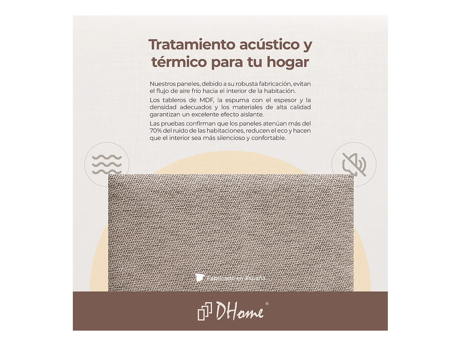 DHOME Ensemble de 6 Panneaux Tapissés en Tissu de Luxe Pack Autoadhésif pour Mur Acoustique Absorbant et Protecteur (Ethnic Brown, 60x60cm, x6)